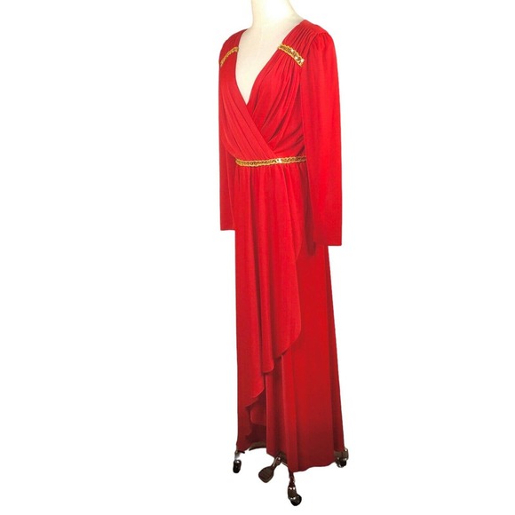 Lilli Diamond Vintage Gown Red Gold Sequin Braid Trim Maxi Dress - Picture 10 of 10